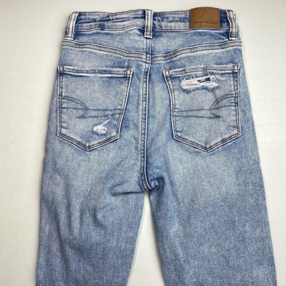 American Eagle High Rise Distressed Ripped Jeggings Blue Sz 0 Long - Picture 6 of 7